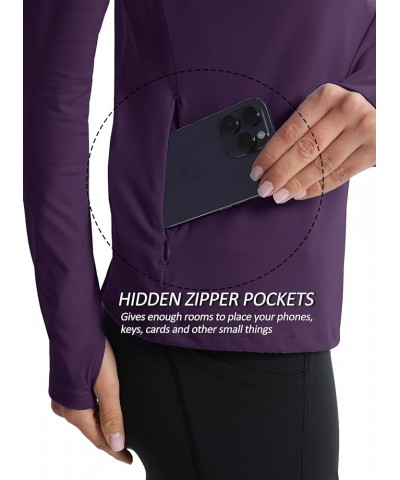 Women's Quarter Zip Pullover Shirts with Pockets Slim Fit Workout Running Jackets with Thumb Holes Deep Purple $13.93 Jackets