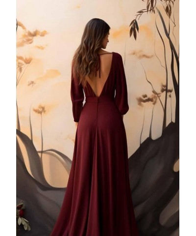 Long Sleeve Bridesmaid Dresses for Wedding Chiffon Deep V Neck Split Formal Dresses for Women with Sleeves Desert Rose $33.60...