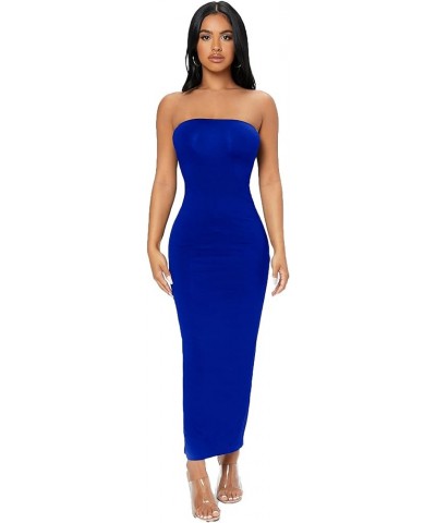 Women's Strapless Sleeveless Split Back Long Bodycon Tube Dress Royal Blue $18.19 Dresses