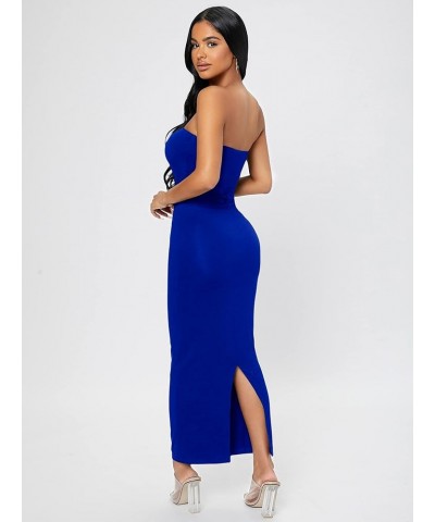 Women's Strapless Sleeveless Split Back Long Bodycon Tube Dress Royal Blue $18.19 Dresses