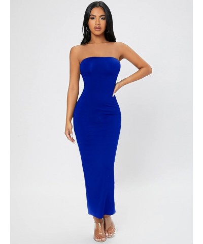 Women's Strapless Sleeveless Split Back Long Bodycon Tube Dress Royal Blue $18.19 Dresses