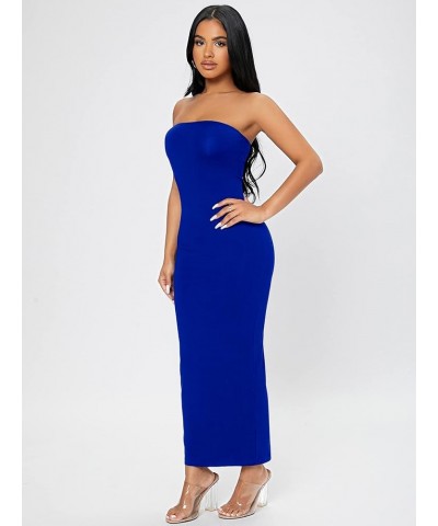 Women's Strapless Sleeveless Split Back Long Bodycon Tube Dress Royal Blue $18.19 Dresses