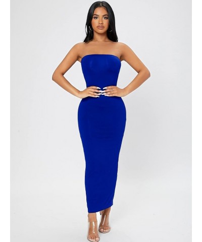 Women's Strapless Sleeveless Split Back Long Bodycon Tube Dress Royal Blue $18.19 Dresses