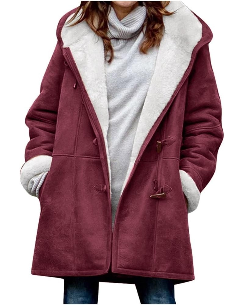 Plus Size Winter Coats for Women 2023 Warm Fleece Lined Distressed Jackets Hooded Parka Faux Suede Pea Coat Outerwear 10 Wine...