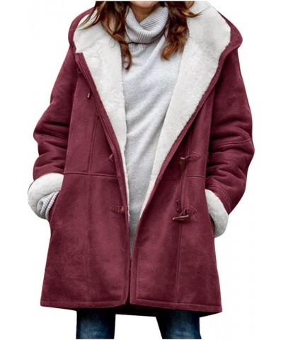 Plus Size Winter Coats for Women 2023 Warm Fleece Lined Distressed Jackets Hooded Parka Faux Suede Pea Coat Outerwear 10 Wine...