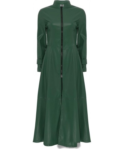 Womens Patent Leather Stand Collar Long Sleeve Jacket Dress Full Zipper Long Jacket Coats Dark Green $16.22 Coats