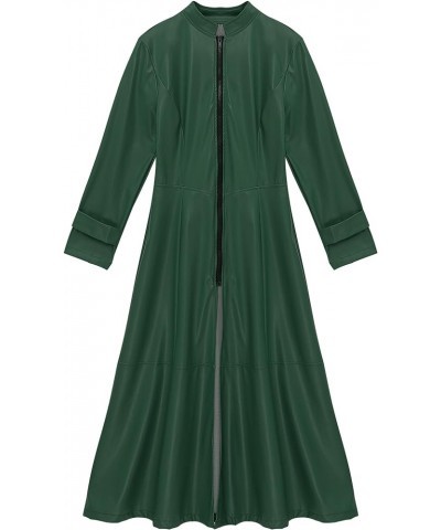 Womens Patent Leather Stand Collar Long Sleeve Jacket Dress Full Zipper Long Jacket Coats Dark Green $16.22 Coats