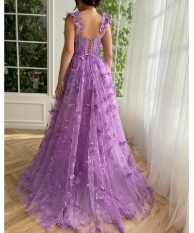 Tulle 3D Butterflies Long Prom Dresses for Teens Embroidered Formal Evening Party Gowns with Slit Burgundy $42.50 Dresses