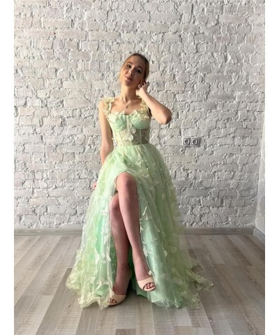 Tulle 3D Butterflies Long Prom Dresses for Teens Embroidered Formal Evening Party Gowns with Slit Burgundy $42.50 Dresses