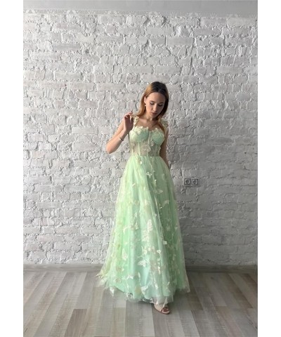 Tulle 3D Butterflies Long Prom Dresses for Teens Embroidered Formal Evening Party Gowns with Slit Burgundy $42.50 Dresses