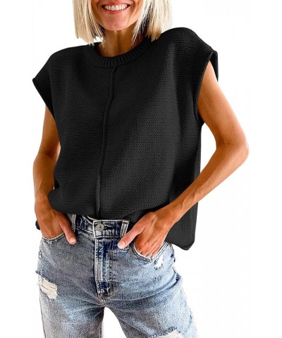 Womens Sweater Vest Pullover Crew Neck Cap Sleeve Loose Fit Knit Sweater Tank Tops Black $15.51 Sweaters