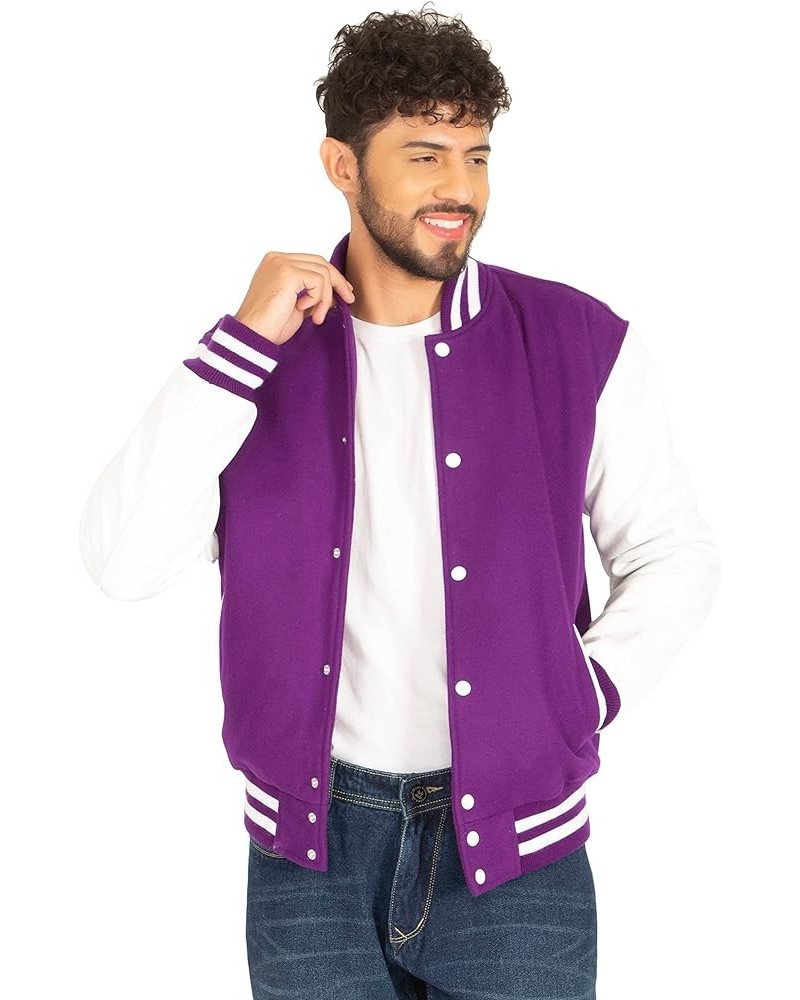 Varsity Letterman Jacket Wool & Genuine Leather Sleeves, Genuine Leather Varsity Jacket (16 Colours) Purple Body , White Slee...