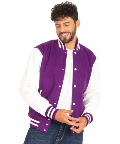 Varsity Letterman Jacket Wool & Genuine Leather Sleeves, Genuine Leather Varsity Jacket (16 Colours) Purple Body , White Slee...