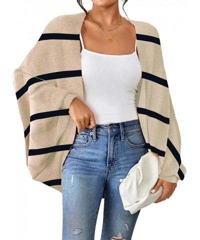 Women's 2024 Oversized Batwing Sleeve Knit Cardigan Sweaters Casual Long Outwear Coat Striped Apricot $18.50 Sweaters