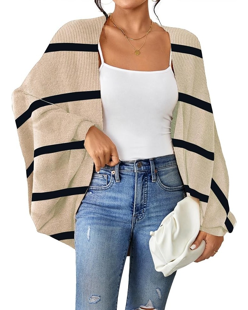 Women's 2024 Oversized Batwing Sleeve Knit Cardigan Sweaters Casual Long Outwear Coat Striped Apricot $18.50 Sweaters