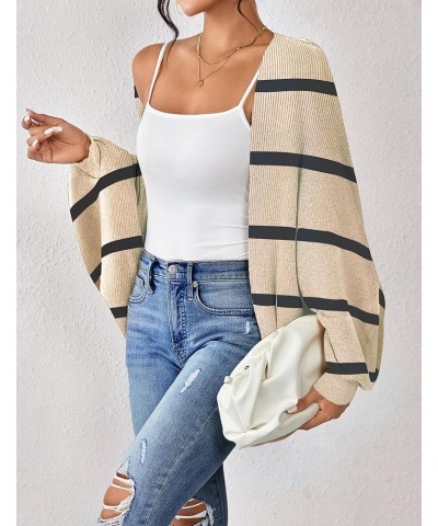 Women's 2024 Oversized Batwing Sleeve Knit Cardigan Sweaters Casual Long Outwear Coat Striped Apricot $18.50 Sweaters