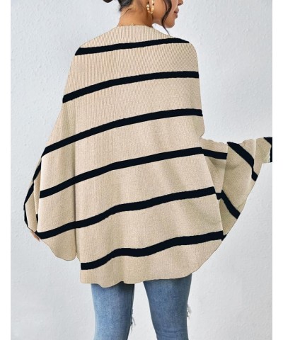 Women's 2024 Oversized Batwing Sleeve Knit Cardigan Sweaters Casual Long Outwear Coat Striped Apricot $18.50 Sweaters