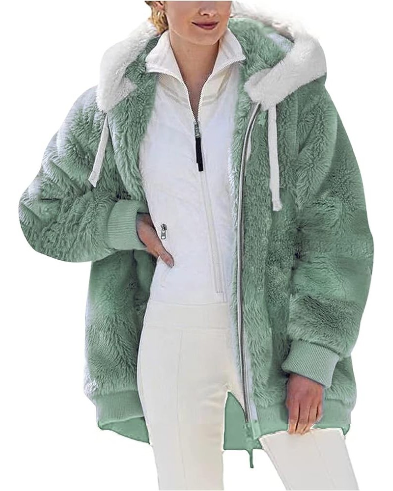 Women Fuzzy Fleece Winter Hooded Jacket Drawstring Sherpa Lined Oversized Coats Winter Fashion Outerwear A03-green $10.59 Jac...