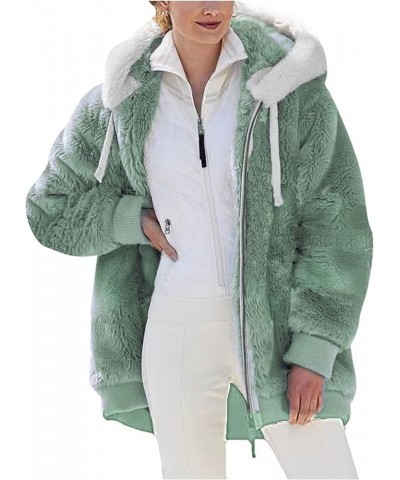 Women Fuzzy Fleece Winter Hooded Jacket Drawstring Sherpa Lined Oversized Coats Winter Fashion Outerwear A03-green $10.59 Jac...