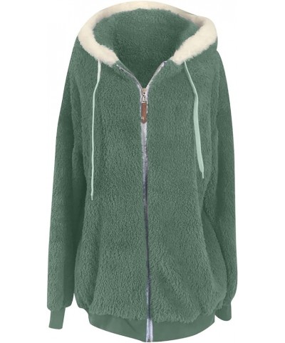 Women Fuzzy Fleece Winter Hooded Jacket Drawstring Sherpa Lined Oversized Coats Winter Fashion Outerwear A03-green $10.59 Jac...