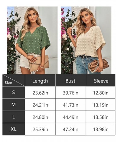 Women Summer V Neck Short Sleeve Shirts Loose Casual Blouse Swiss Dot Flowy Tunic Tops Apricot $11.59 Tops