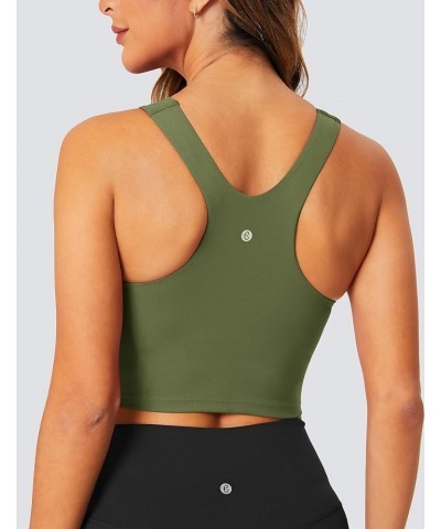 Longline Sports Bra High Neck Crop Top with Built in Bra Racerback Tank Tops Removable Padded Yoga Tops Grey Olive $14.52 Lin...