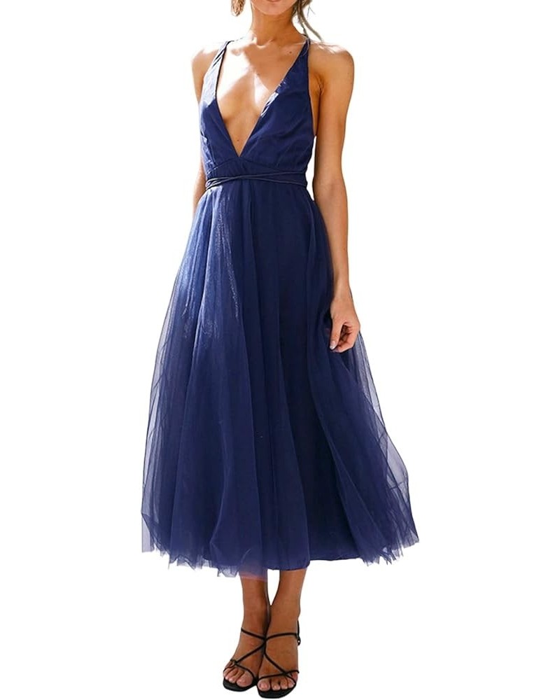 Women's Off Shoulder Long Ruched Tulle Evening Dresses Bridesmaid Dresses Wedding Guest Dresses for Women Lace D-blue $37.48 ...