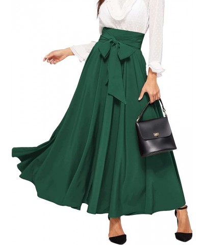 Women's Elegant High Waist Skirt Tie Front Pleated Maxi Skirts Dark Green $30.77 Skirts