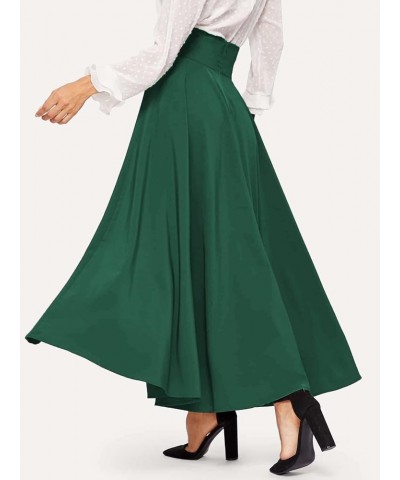 Women's Elegant High Waist Skirt Tie Front Pleated Maxi Skirts Dark Green $30.77 Skirts