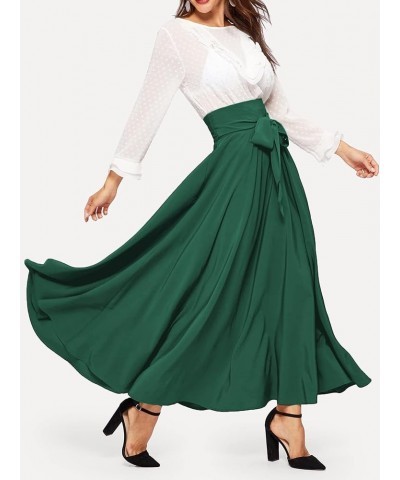 Women's Elegant High Waist Skirt Tie Front Pleated Maxi Skirts Dark Green $30.77 Skirts