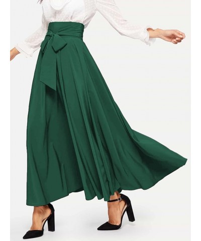 Women's Elegant High Waist Skirt Tie Front Pleated Maxi Skirts Dark Green $30.77 Skirts