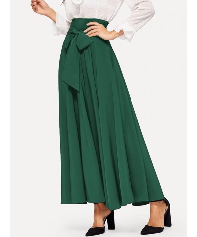 Women's Elegant High Waist Skirt Tie Front Pleated Maxi Skirts Dark Green $30.77 Skirts