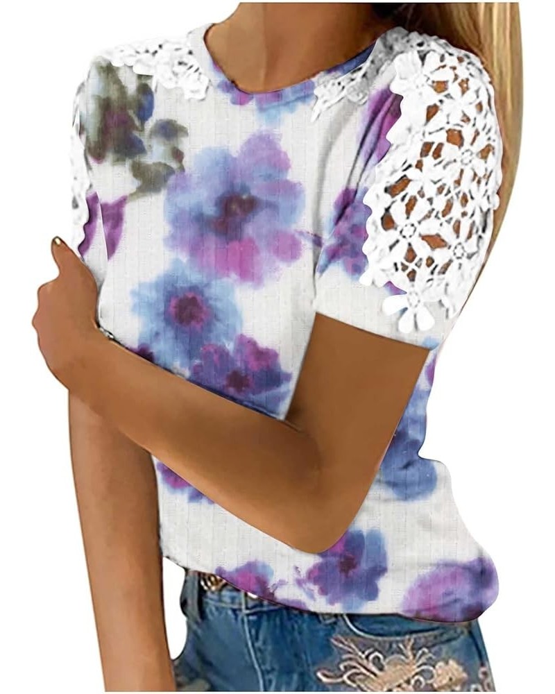 Women’s Sexy T-Shirts Stand Collar Lace Patchwork Shirts Casual Hollow Out Blouse Flower Petal Sleeve Button Tops B04purple $...