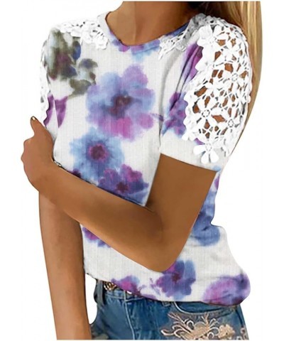 Women’s Sexy T-Shirts Stand Collar Lace Patchwork Shirts Casual Hollow Out Blouse Flower Petal Sleeve Button Tops B04purple $...