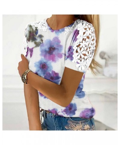 Women’s Sexy T-Shirts Stand Collar Lace Patchwork Shirts Casual Hollow Out Blouse Flower Petal Sleeve Button Tops B04purple $...