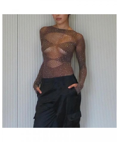 Rhinestone Cut Out Sexy Bodysuit Top for Women 2023 Fashion Slim Long Sleeve Mesh T-shirt One Piece Y2k Jumpsuit Beige $9.17 ...