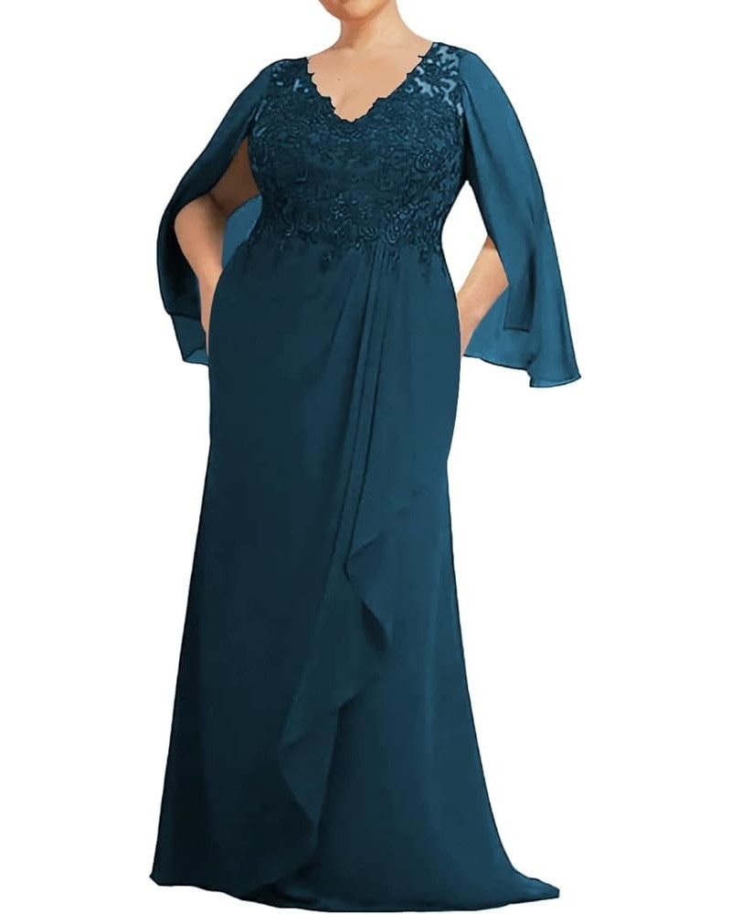 Mother of The Bride Dresses Long Evening Formal Dress V Neck Wedding Guest Gowns Ruffles Lace Applique Women's Teal $43.24 Dr...