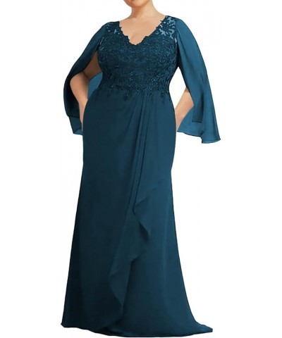 Mother of The Bride Dresses Long Evening Formal Dress V Neck Wedding Guest Gowns Ruffles Lace Applique Women's Teal $43.24 Dr...