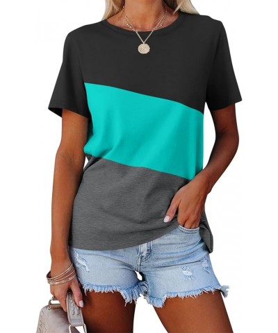 Women's Color Block Short Sleeve T Shirts Casual Crew Neck Tops Basic Summer Loose Fit Tees Black-mint Green-charcoal $15.67 ...