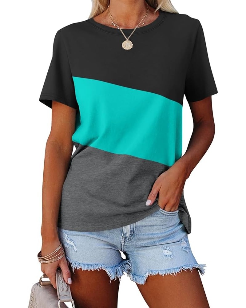 Women's Color Block Short Sleeve T Shirts Casual Crew Neck Tops Basic Summer Loose Fit Tees Black-mint Green-charcoal $15.67 ...