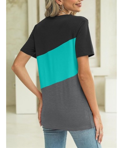 Women's Color Block Short Sleeve T Shirts Casual Crew Neck Tops Basic Summer Loose Fit Tees Black-mint Green-charcoal $15.67 ...