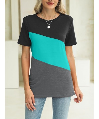 Women's Color Block Short Sleeve T Shirts Casual Crew Neck Tops Basic Summer Loose Fit Tees Black-mint Green-charcoal $15.67 ...