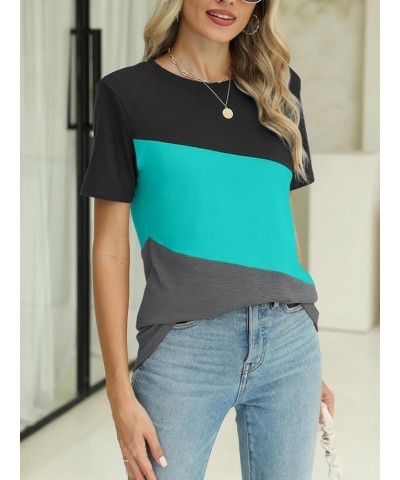 Women's Color Block Short Sleeve T Shirts Casual Crew Neck Tops Basic Summer Loose Fit Tees Black-mint Green-charcoal $15.67 ...