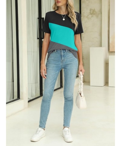 Women's Color Block Short Sleeve T Shirts Casual Crew Neck Tops Basic Summer Loose Fit Tees Black-mint Green-charcoal $15.67 ...