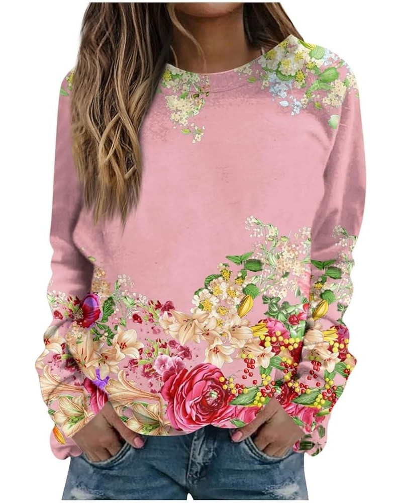 Sweatshirt For Women,Women'S Casual Floral Print Patchwork Pullover Crewneck Long Sleeve Shirt Oversized Fall Tops 5-pink $8....