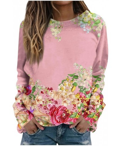 Sweatshirt For Women,Women'S Casual Floral Print Patchwork Pullover Crewneck Long Sleeve Shirt Oversized Fall Tops 5-pink $8....