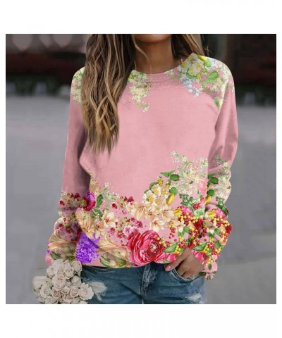 Sweatshirt For Women,Women'S Casual Floral Print Patchwork Pullover Crewneck Long Sleeve Shirt Oversized Fall Tops 5-pink $8....