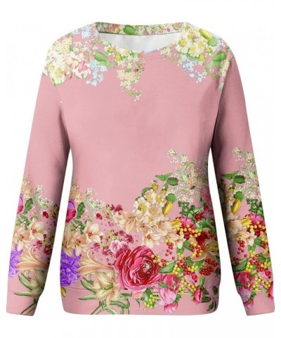 Sweatshirt For Women,Women'S Casual Floral Print Patchwork Pullover Crewneck Long Sleeve Shirt Oversized Fall Tops 5-pink $8....