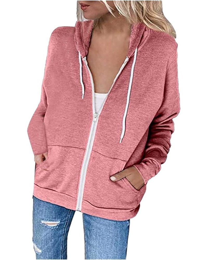 Womens Lightweight Color Block Hooded Sweaters Drawstring Hoodies Pullover Sweatshirts Long Sleeve Zip Up Hoodies I-pink $9.4...