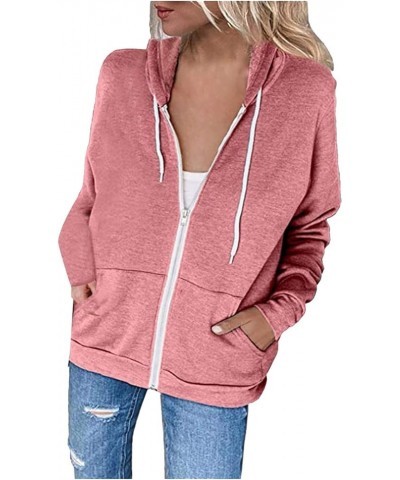 Womens Lightweight Color Block Hooded Sweaters Drawstring Hoodies Pullover Sweatshirts Long Sleeve Zip Up Hoodies I-pink $9.4...